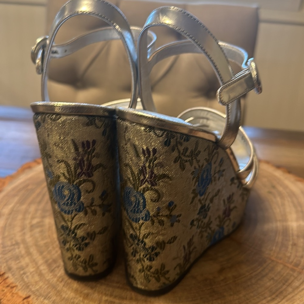 Prada Metallic Silver Brocade Platform Heels - image 5